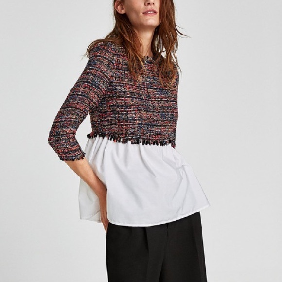 ZARA Tweed & Poplin Top ♥️ - Picture 6 of 16